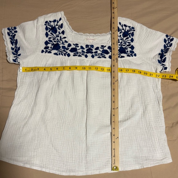 Solitaire White and Blue Embroidered Blouse - Picture 5 of 6